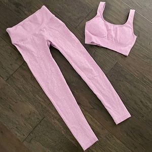 Lavender Pink Gym & Loungewear Matching Set | Ribbed Leggings & Sports Bra Tank